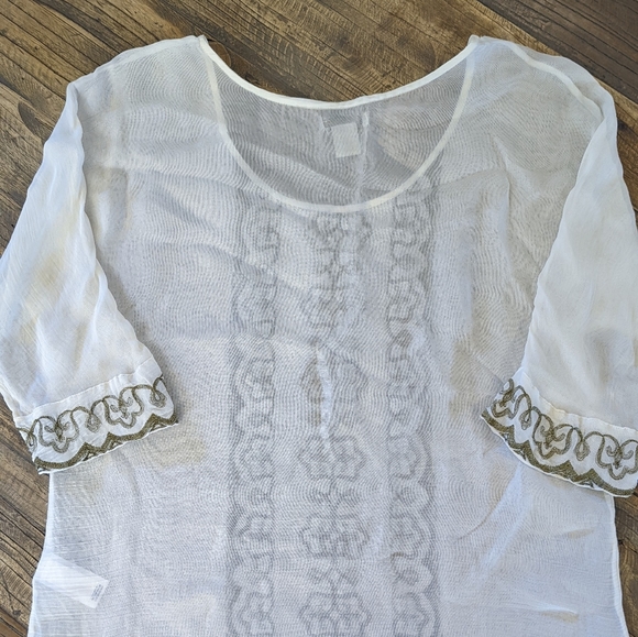 Lucky Brand, Ivory and Gold Bohemian Top, M - Picture 4 of 6